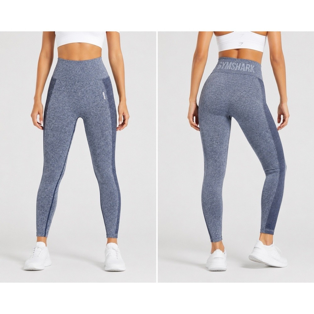 Gymshark‎ Seamless Leggings Womens Large Blue Marl High Rise 27 In Athleisure